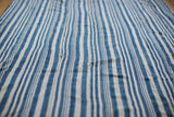 Detailed view of the hand woven vintage Indigo textile, with subtle blue and white striped variations.
