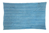 Hand-woven vintage indigo blue striped cotton throw, 4x6.5 feet.