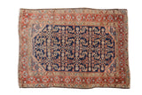 Vintage Heriz rug, bold navy ground, allover Herati pattern, worn red borders, 3'4