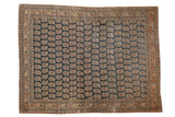Antique 1915 Persian Tabriz rug with repeating tan boteh, distressed charcoal field, 4'3