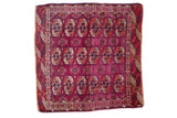 Vibrant magenta vintage Turkmen square rug, rust and navy Bokhara gul design, 3'4