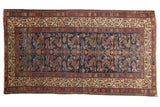 Antique Hamadan runner, allover Herati design, woven birds, Serbend border, plum, ivory, indigo blue.