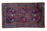Vintage Lilihan rug, circa 1930s, ruby purple field, brilliant blue border, tree of life motif.