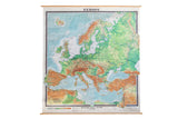 Giant vintage pull-down map of Europe, Wenschow relief, in subdued blues, greens, and browns.