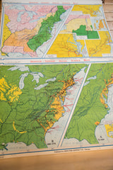Vintage Denoyer Geppert map detail, southeastern US with Colonial commerce and Revolutionary War routes.