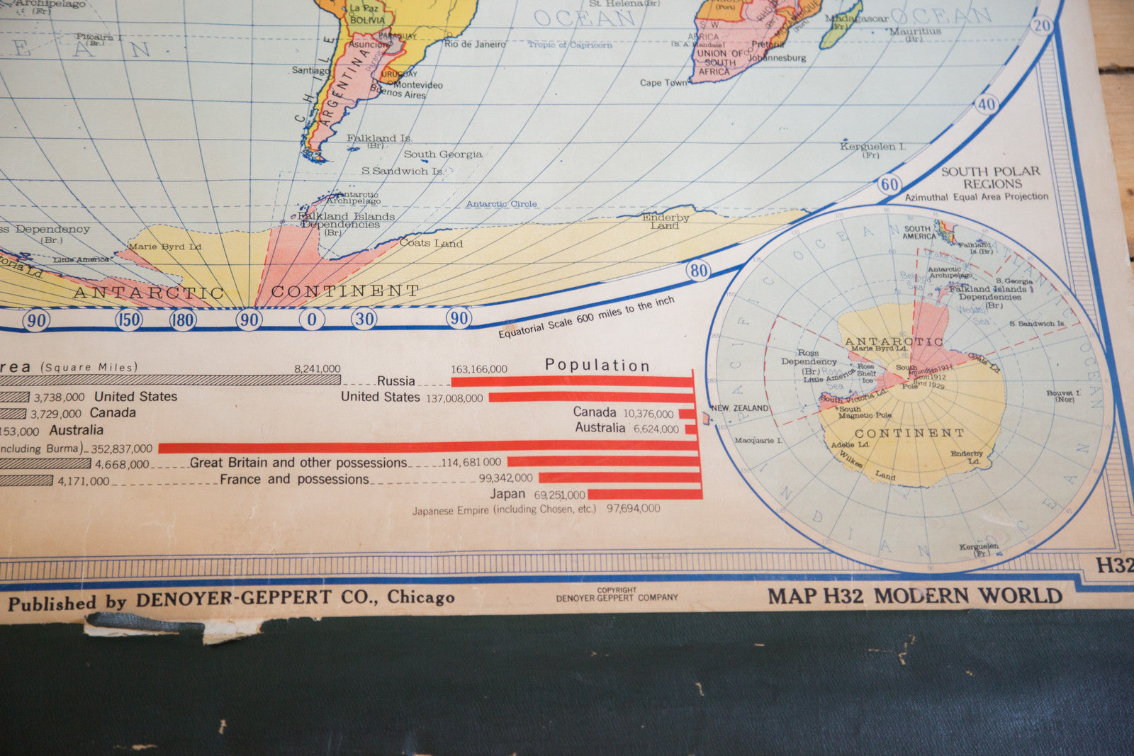 Vintage 1930s Pull Down Map of Modern World // ONH Item 2112 Image 1