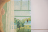 Mid-century painting with nude figure against mint green interior and window.