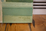 Artist signature R.P. Hanson and 1950 date on the painting's green edge.