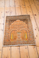 Collector's antique Tabriz prayer rug, detailed tree-of-life in orange, brown, and yellow.