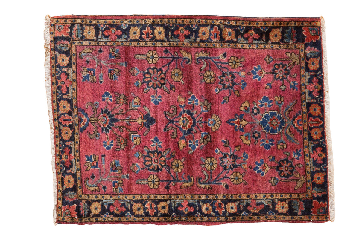 Vintage Mohajeran Sarouk rug mat with deeply saturated maroon red, allover floral bouquets.