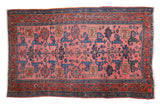 Vintage Lilihan rug, dusty rose field, rare allover Gerrus design, blue and red.