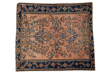 Antique Lilihan rug, stylized Herati motif, turtle borders, rosy pink, gold, navy. 5' x 5'9