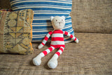 Natural Kids Toy Cat with white face and red and white striped body, 16 inches tall.