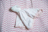Organic Cotton Baby Sleep Sheep with soft white head and pink blanket.