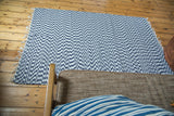 Navy and white geometric zig-zag pattern on a handmade organic cotton rag rug.