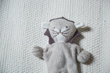 Close-up of the gray organic Egyptian cotton lion stuffed animal's soft textured body.