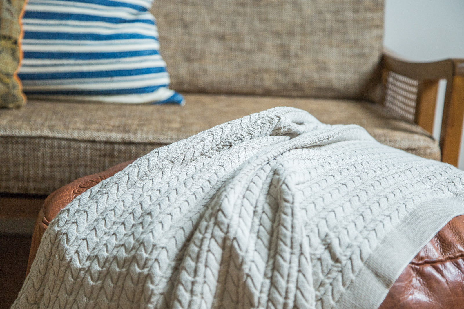 Organic Cotton Gray Cable Knit Blanket // ONH Item 2147 Image 1