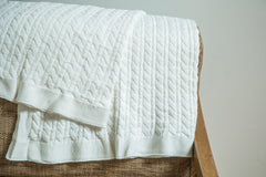 Organic Cotton White Cable Knit Blanket // ONH Item 2148 Image 3