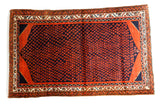 Vintage Northwest Persian rug, rich navy field and repeating rust red boteh, 3'10