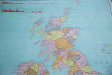 Lower section of the antique British Isles map, highlighting colorful counties and bottom edge discoloration.