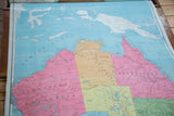 Antique Australia map detail: vibrant pink Western Australia, orange Northern Territory.