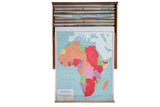 Vibrant antique McConnell school pull-down map of Africa with colorful landmasses, circa 1900.
