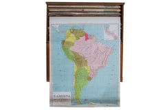 Vintage Pull Down Map South America // ONH Item 2188