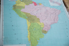 Vintage Pull Down Map South America // ONH Item 2188 Image 1