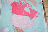 Antique North America map detail: teal Atlantic Ocean, West Indies, and bottom edge discoloration.