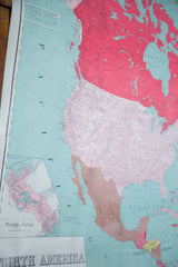 Vibrant Panama Canal inset on the antique North America map, showing bottom edge discoloration.