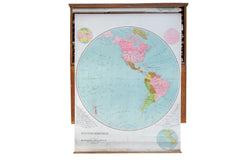 Vintage Pull Down World Map Western Hemisphere // ONH Item 2190