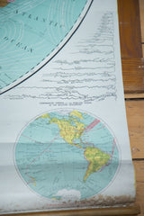 Detailed view of the vintage Western Hemisphere map's lower edge with discoloration.