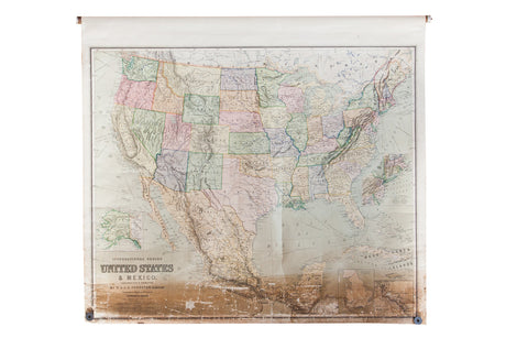 USA and Mexico Antique Pull Down Map // ONH Item 2192