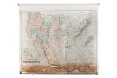USA and Mexico Antique Pull Down Map // ONH Item 2192