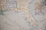 Antique circa 1910s map of Florida, Alabama, and Georgia, with subdued pastel tones and lower discoloration.