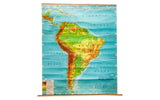 Vintage Webber Costello South America map, vibrant green, brown, and blue contour relief.