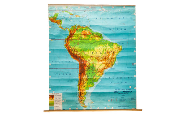Vintage Costello South America Pull Down Map // ONH Item 2195