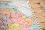Vintage map detail highlighting pastel Persian Gulf, Iran, and Saudi Arabia.