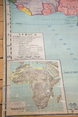 Vintage Nystrom Africa map, physical inset, city legend, pastel tones, and aged wear.