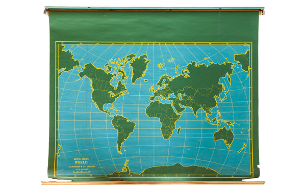 Vintage Chalkboard World Pull Down Map // ONH Item 2197