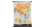Vintage 1930s Nystrom map of Asia, Australia, USSR, bright colors, metal bracket.