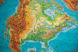 Vibrant mid-century typography and colorful states on a North America pull-down map.