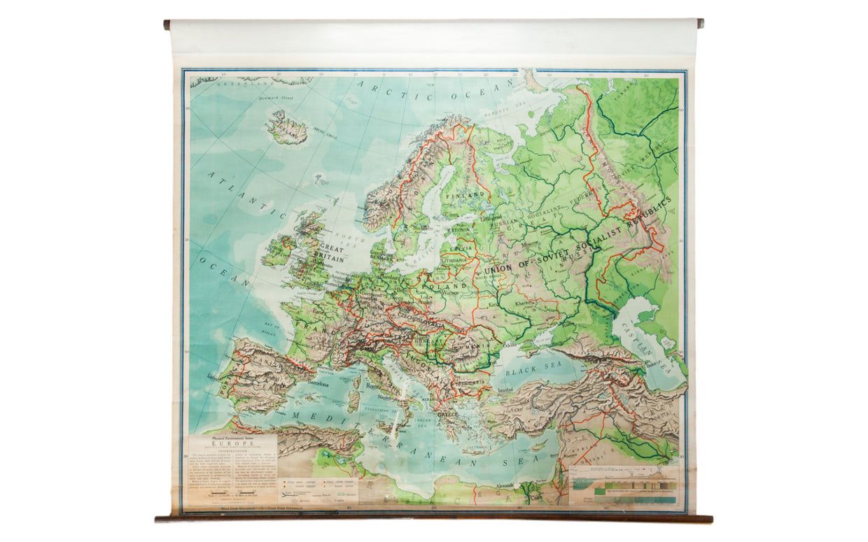 Vintage 1930s Pull Down Map of Europe // ONH Item 2200