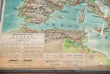 Detail of 1930s Nystrom map: Italy, Sicily, and Tyrrhenian Sea with subdued colors.