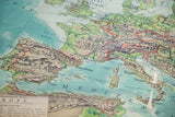 Vintage 1930s Map of Europe, Italy region with missing paper and time-softened blue hues.