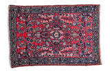 Hand knotted vintage Lilihan rug with cherry red floral, diminutive medallion, 1'11