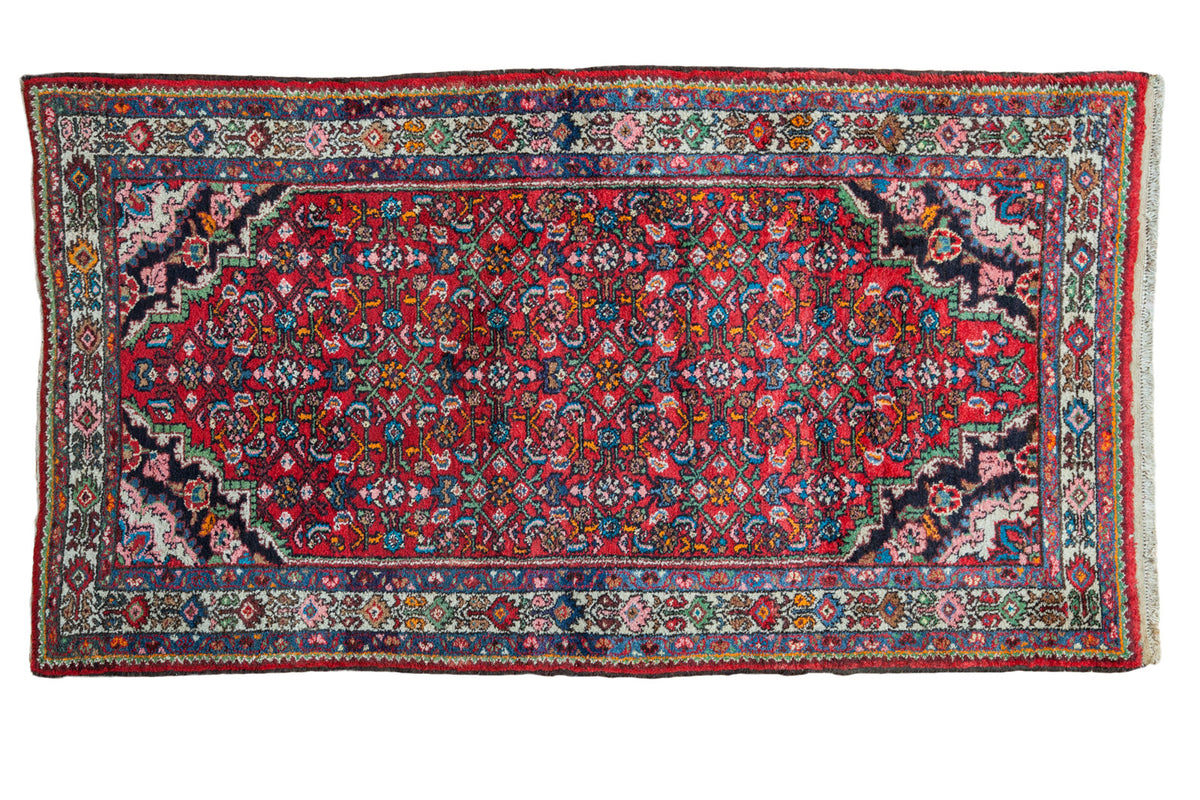 Vintage Borchalou rug, cherry red field, Herati design, colorful spandrels, 3'8" x 6'7".