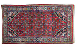 Vintage Borchalou rug, cherry red field, Herati design, colorful spandrels, 3'8