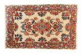 Vintage Kerman rug with elegant rococo floral design, cream, red, and blue, 2x3.