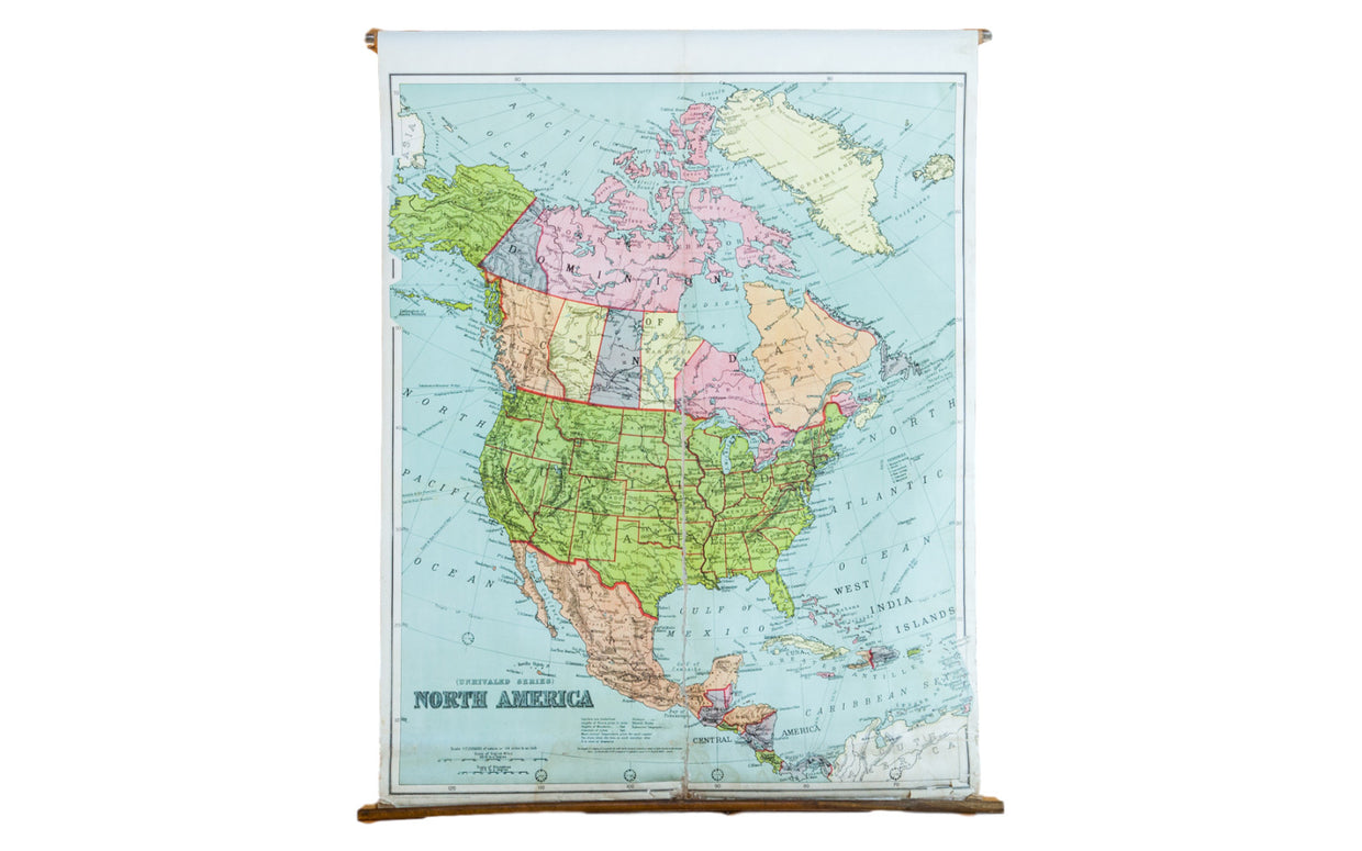Antique W & AK Johnston Pull Down Map of North America // ONH Item 2224